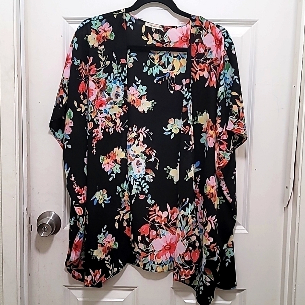 SOPRANO WOMEN'S FLORAL PRINT BEACH WRAP SHRUG KIMONO SIZE L‎